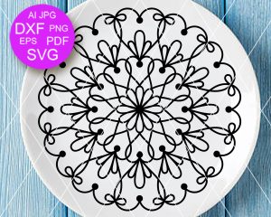 Elegant Heart Mandala SVG, Delicate Bows DXF, Minimalist Plate Design Cut File