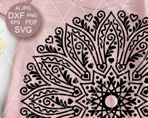 Hearts and Swirls Mandala SVG, Romantic Boho DXF, Valentine T-Shirt Cut File