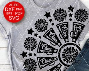 Cheer Megaphone Mandala SVG, Cheerleader Pom Pom DXF, Varsity T-Shirt Cut File