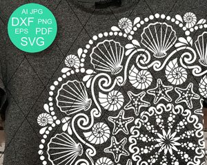 Nautical Mandala SVG for Cricut, Sea Shell Laser Cut File, Starfish Zentangle DXF, Printable PDF